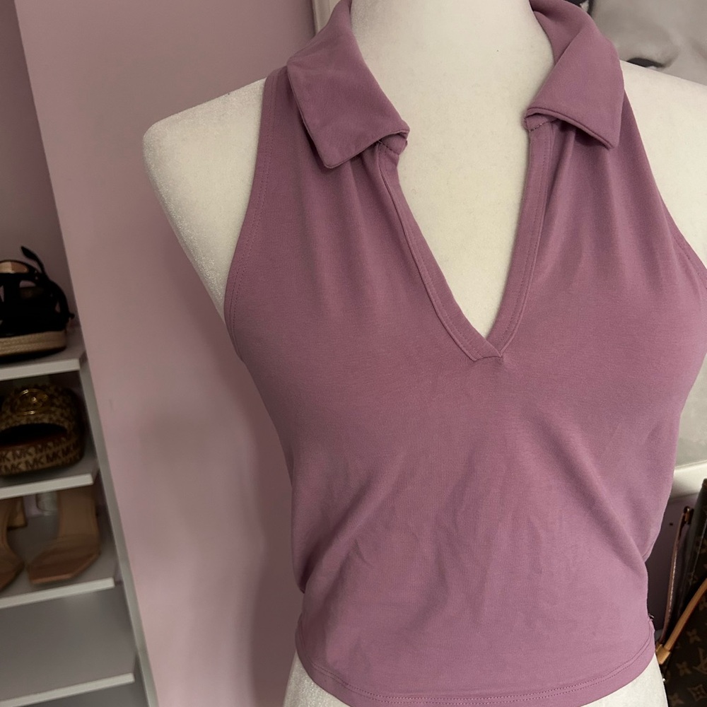 🚺Purple collared halter crop top